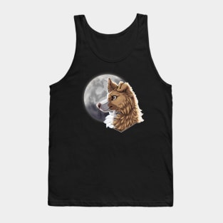 Golden Border Collie with Night Sky Full Moon Tank Top